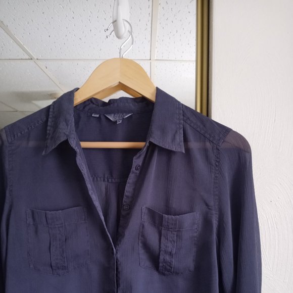 Guess // Delicate Sheer Blue Button Up Top - Picture 3 of 4